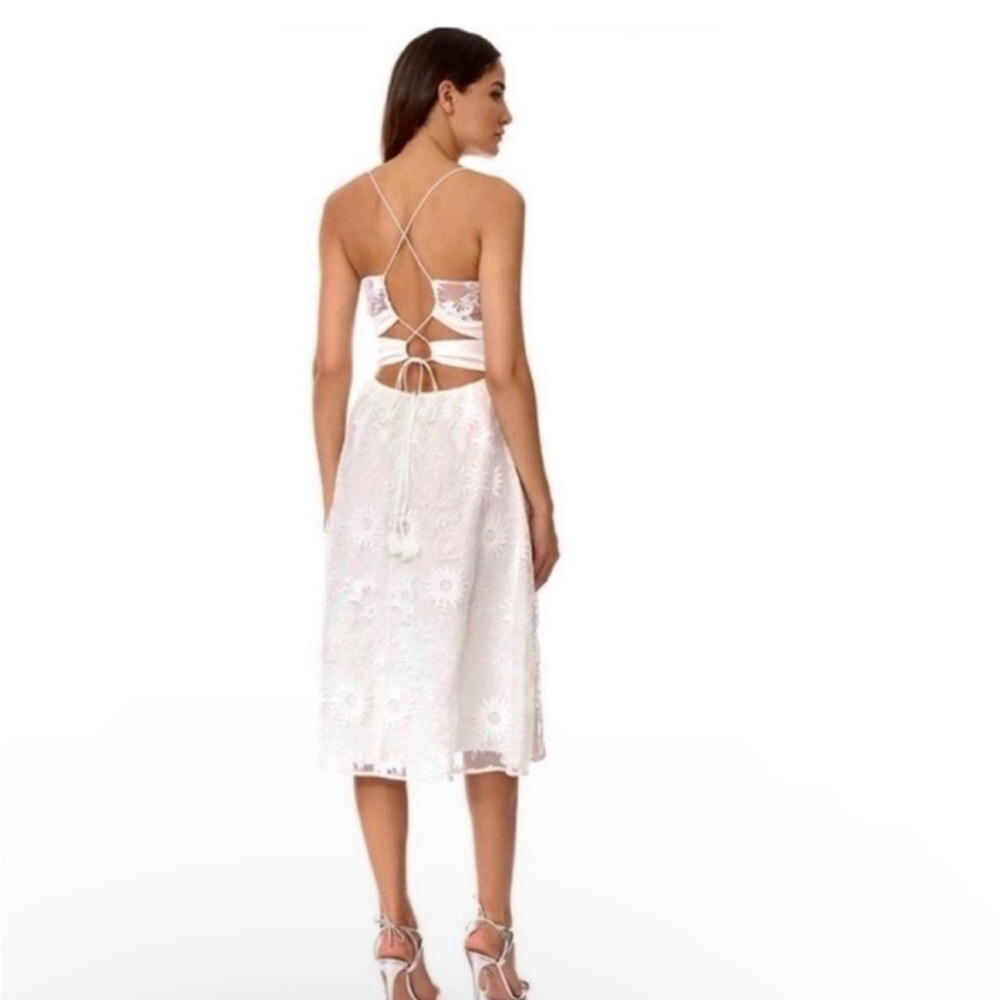 Yumi Kim White Sweetheart Midi Dress With Sheer Floral Appliqué